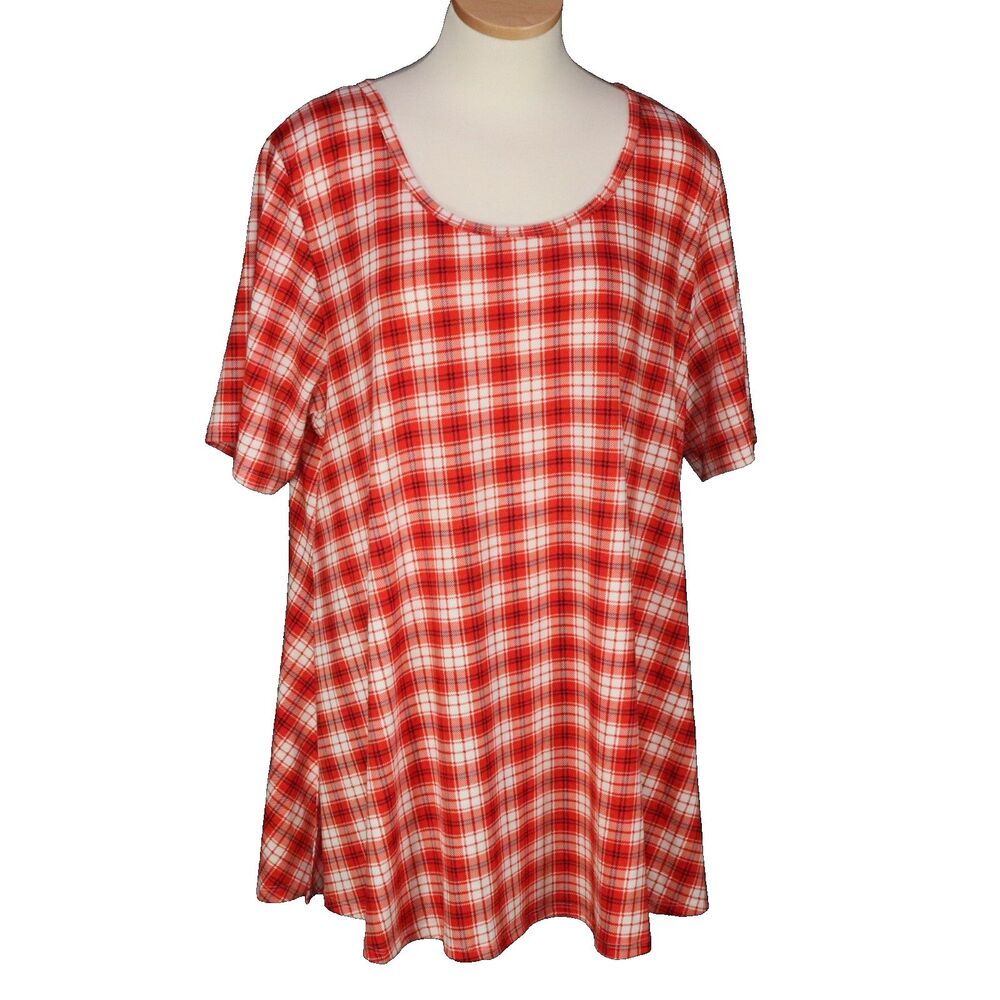 Lula Roe Blouse Top Shirt Size 3XL Red & White Plaid Patriotic Holiday
